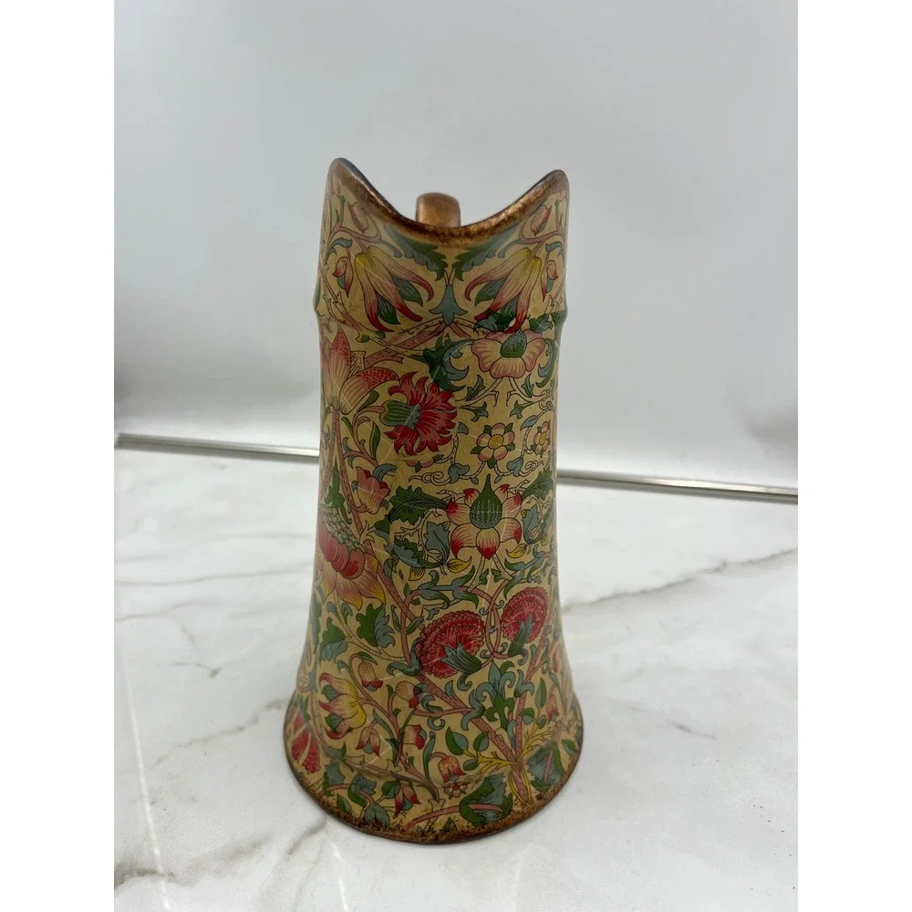 William Morris Style Ceramic Pitcher Floral Red Lily Botanical Decorative Jug